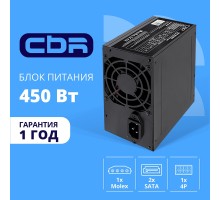 Блок питания CBR ATX 450W, 8cm fan, 24pin/1*4pin/1*IDE/2*SATA, кабель питания 1.2м, черный [PSU-ATX450-08EC] OEM