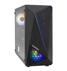 Exegate EX293014RUS Корпус Miditower ExeGate EVO-8225-NPX500 (ATX, БП 500NPX с вент. 12см, 2*USB+1*USB3.0, черный, 2 вент. с RGB подсветкой и полоса на передней панели, боковая панель - закаленное сте