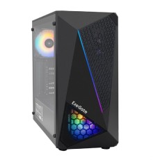Exegate EX293015RUS Корпус Miditower ExeGate EVO-8225-NPX600 (ATX, БП 600NPX с вент. 12см, 2*USB+1*USB3.0, черный, 2 вент. с RGB подсветкой и полоса на передней панели, боковая панель - закаленное сте