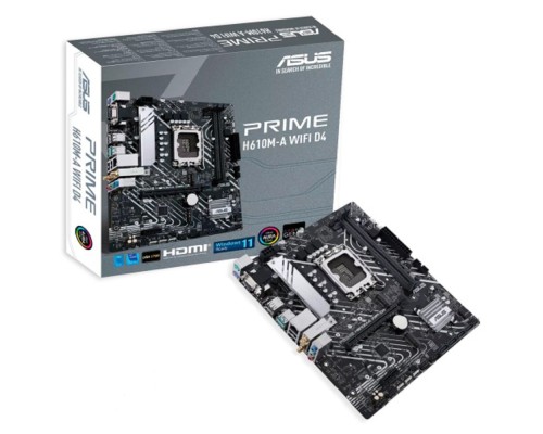 [Материнская плата] ASUS PRIME H610M-A WIFI D4 (Socket 1700, mATX, 2xDDR4(64GB), VGA/HDMI/DP, 1xPCIe 4.0x16/1xPCIe 3.0, 1xLAN, Wi-Fi, BT, 4xSATA 6Gb/s, 2xM.2, 2xUSB 3.2, 4xUSB 2.0, 2xPS/2)
