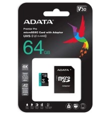 Micro SecureDigital 64GB A-Data AUSDX64GUI3V30SA2-RA1 Premier Pro + adapter  Class10 