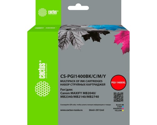 [расходные материалы] Картридж струйный Cactus CS-PGI1400BK/C/M/Y 4цв. набор (72мл) для Canon MB2050/MB2350/MB2040/MB2340
