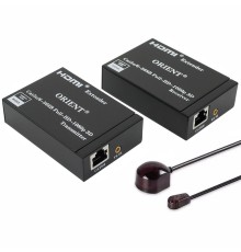ORIENT VE045IR, HDMI extender (Tx+Rx), активный удлинитель до 60 м по витой паре Cat5e/6, HDMI 1.4а, 1080p@60Hz/3D, HDCP, доп. вых. HDMI, передача ИК сиг. упр.( IR-TX/Rx в компл), БП 5В/1А (31323) 