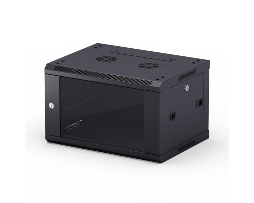 [Монтажный шкаф] NEOMAX Шкаф телекоммуникационный   настенный 6U (600х450), стеклянная дверь, замок-ключ (3 шт), разборный, цвет черный (1 коробка)[NCB-WM6U-6045GK3-100-BK]