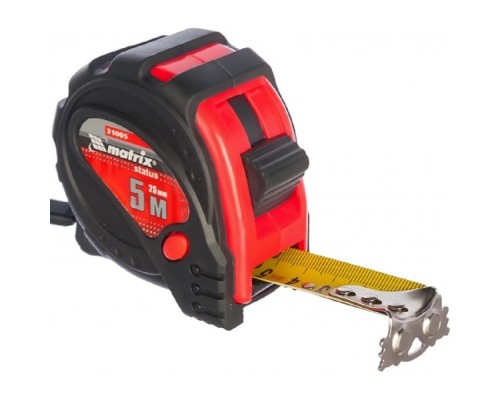 [Лазерные дальномеры, уровни, детекторы] MATRIX Рулетка Status magnet 3 fixations, 5 м х 25 мм, обрезиненный корпус, зацеп с магнитом [31005]
