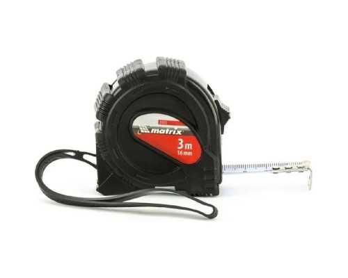 [Лазерные дальномеры, уровни, детекторы] MATRIX Рулетка Black, 3 м х 16 мм, обрезиненный корпус [31013]