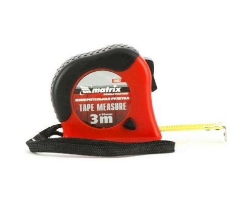 [Лазерные дальномеры, уровни, детекторы] MATRIX Рулетка Double fixation, 3 м х 16 мм, обрезиненный корпус, двойная плавная фиксация [31052]