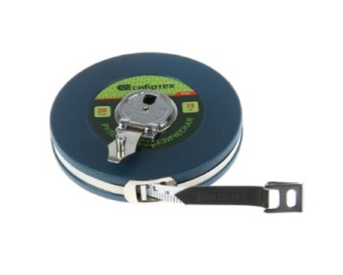 [Лазерные дальномеры, уровни, детекторы] СИБРТЕХ Рулетка геодезическая 20 м х 13 мм, закрытый корпус, фиберглассовая лента [31261]