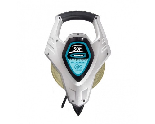 [Лазерные дальномеры, уровни, детекторы] GROSS Рулетка геодезическая 50 м х 13 мм, откр. корп., металл. лента, нейлон [31480]