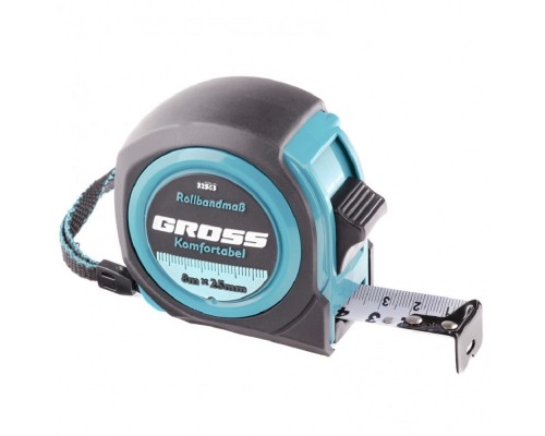 [Лазерные дальномеры, уровни, детекторы] GROSS Рулетка Komfortabel, 8 м х 25 мм, обрезиненный корпус [32563]