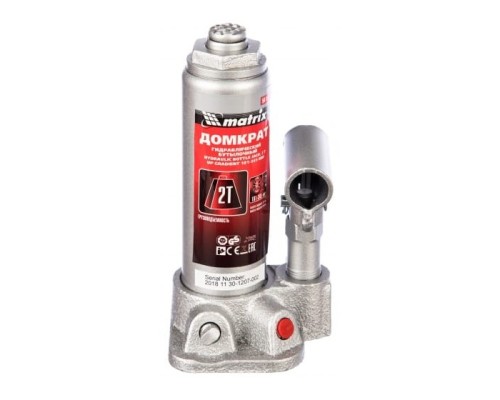 [Домкраты] MATRIX Домкрат гидравлический бутылочный, 2 т, h подъема 181–345 мм [50715]