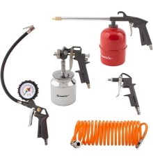 MATRIX Набор пневмоинструмента, 5 предметов, быстросъемное соед., краскорасп. с нижним бачком [57302]