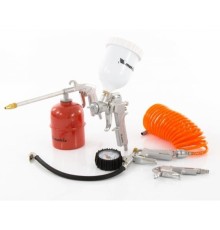 MATRIX Набор пневмоинструмента, 5 предметов, быстросъемное соед., краскорасп. с верхним бачком [57304]