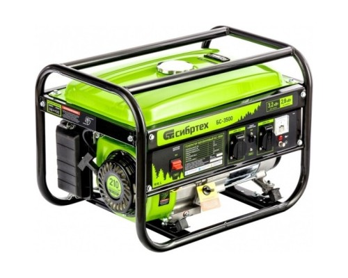 [Генератор] СИБРТЕХ Генератор бензиновый БС-3500, 3,2 кВт, 230В, 4-х такт., 15 л, ручной стартер [94544]