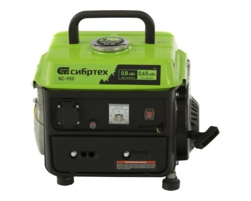 [Генератор] СИБРТЕХ Генератор бензиновый БС-950, 0,8 кВт, 230 В, 2-х такт., 4 л, ручной стартер [94665]