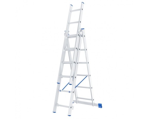 [Лестницы, стремянки] СИБРТЕХ Лестница, 3 х 6 ступеней, алюминиевая, трехсекционная, Россия [97816]