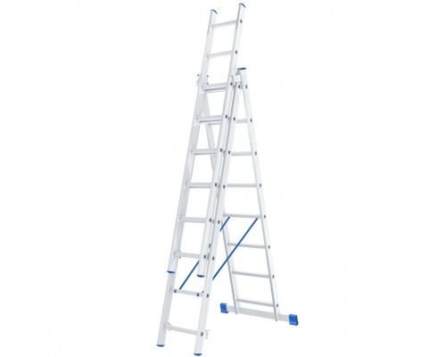 [Лестницы, стремянки] СИБРТЕХ Лестница, 3 х 8 ступеней, алюминиевая, трехсекционная, Россия [97818]
