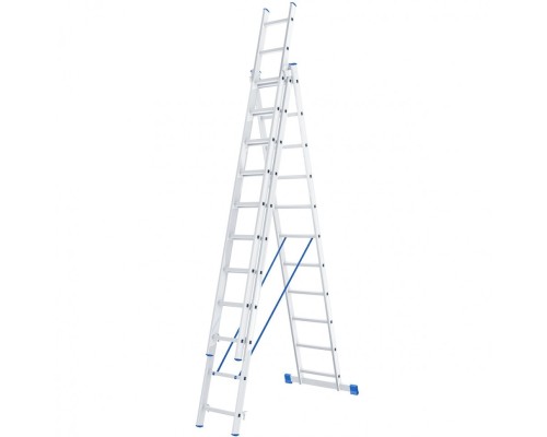 [Лестницы, стремянки] СИБРТЕХ Лестница, 3 х 11 ступеней, алюминиевая, трехсекционная, Россия [97821]
