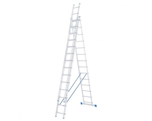 [Лестницы, стремянки] СИБРТЕХ Лестница, 3 х 14 ступеней, алюминиевая, трехсекционная, Россия [97824]