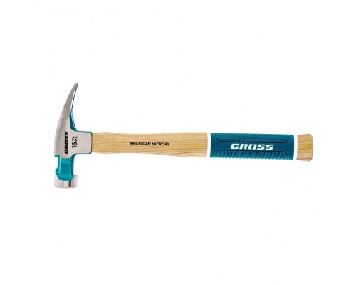 [Молотки] GROSS Молоток-гвоздодер,450 г, угол 75, магнит, обрезиненная рукоятка AMERICAN HICKORY  [10418]