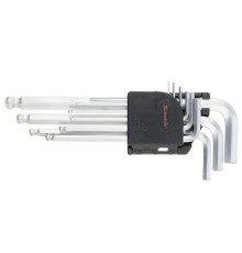 MATRIX Набор ключей имбусовых HEX, 1,5–10 мм, CrV, 9 шт., удлиненные, сатин., с шаром [11233]