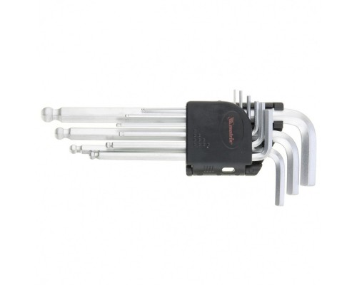 [Ручной инструмент] MATRIX Набор ключей имбусовых HEX, 1,5–10 мм, CrV, 9 шт., удлиненные, сатин., с шаром [11233]