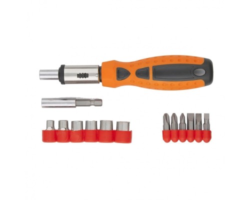 [Отвертки, Молотки, Кувалды, Киянки, Топоры] SPARTA Отвертка реверсивная, биты, головки торцевые, 14шт., [115565]