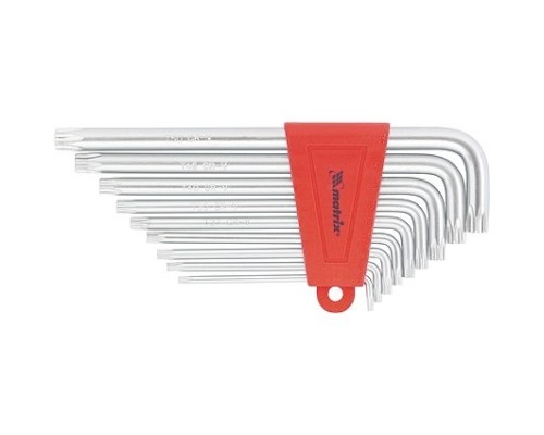 [Ручной инструмент] MATRIX Набор ключей имбусовых TORX, 9 шт., T10-T50, CrV, удлиненные, сатин. [12306]