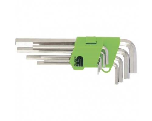 [Ручной инструмент] СИБРТЕХ Набор ключей имбусовых HEX, 1,5–10 мм, 45x, закаленные, 9 шт., удлиненные , никель [12318]