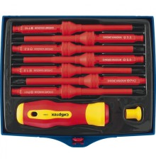 СИБРТЕХ Отвертка со сменными жалами, диэлектрическая до 1000 В, 9 предм., CrV [12938]