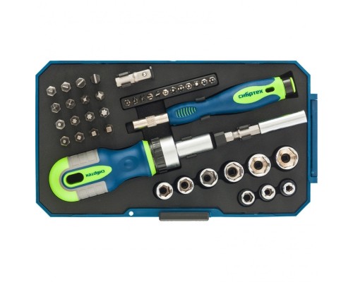 [Отвертки, Молотки, Кувалды, Киянки, Топоры] СИБРТЕХ Отвертки реверсивные с набором бит и торцевых головок, 41 шт., CrV [13338]