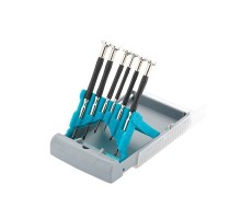 GROSS Набор отверток для точной механики, CrMo, метал. обрезин. рукоятки, 6шт., бокс - трансформер [13346]