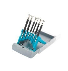 GROSS Набор отверток для точной механики, CrMo, метал. обрезин. рукоятки, 6шт., бокс - трансформер [13346]