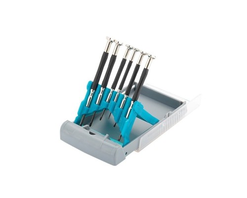 [Отвертки, Молотки, Кувалды, Киянки, Топоры] GROSS Набор отверток для точной механики, CrMo, метал. обрезин. рукоятки, 6шт., бокс - трансформер [13346]