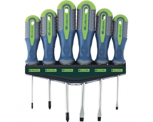 [Отвертки, Молотки, Кувалды, Киянки, Топоры] СИБРТЕХ Набор отверток, CrV, трехкомпонентные рукоятки, 6 предметов [13374]