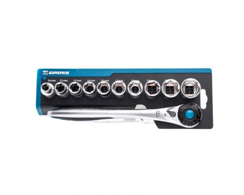 [Наборы инструмента] GROSS Набор торцевых головок, трещотка 120 зубьев, 12 предметов, 1/2