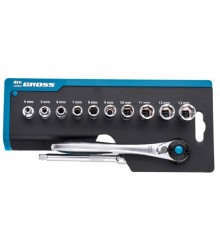 GROSS Набор торцевых головок, трещотка 120 зубьев, 12 предметов, 1/4