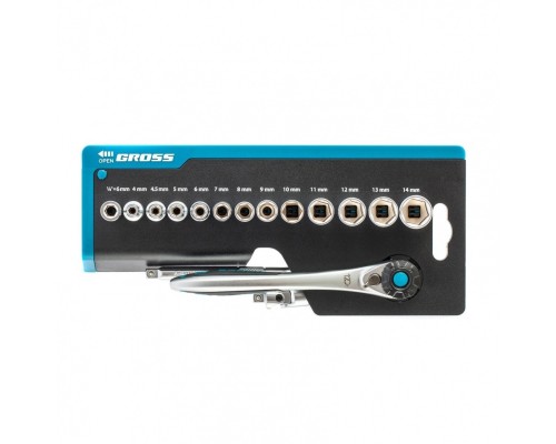 [Наборы инструмента] GROSS Набор торцевых головок, трещотка 120 зубьев, 36 предметов, 1/4