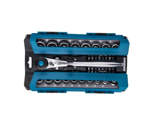 [Наборы инструмента] GROSS Набор торцевых головок, трещотка 120 зубьев, 36 предметов, 1/2