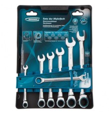 GROSS Набор ключей комбинированных с трещоткой, 8 - 19 мм, 7шт., CrV [14890]