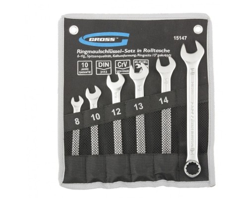 [Ручной инструмент] GROSS Набор ключей комбинированных 8-17 мм, 6 шт., CrV, холодный штамп [15147]