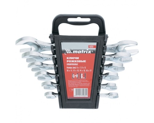 [Ручной инструмент] MATRIX Набор ключей рожковых, 6 х 17 мм, 6 шт., CrV, хромированные [15231]
