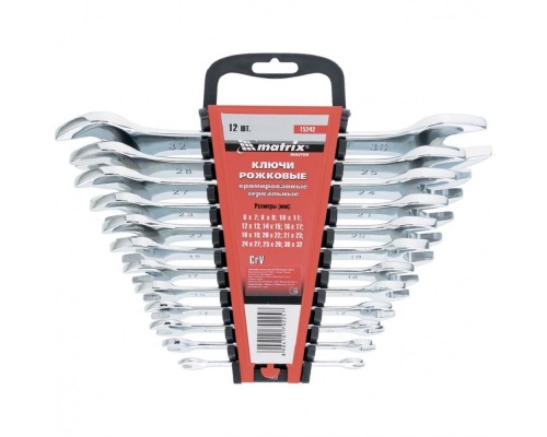 [Ручной инструмент] MATRIX Набор ключей рожковых 12шт. (6-32мм), CrV, Elliptical, зерк. хромирование [15242]