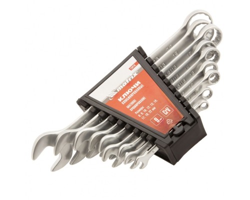 [Ручной инструмент] MATRIX Набор ключей комбинированных, 6 - 22 мм, 9 шт., CrV, матовый хром [15410]