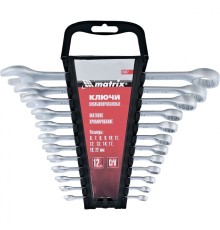 MATRIX Набор ключей комбинированных, 6 - 22 мм, 12 шт., CrV, матовый хром [15412]