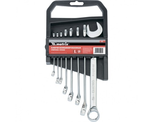 [Ручной инструмент] MATRIX Набор ключей комбинированных, 6 - 19 мм, 8 шт., CrV, полированный хром [15422]