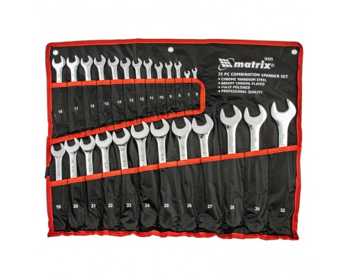 [Ручной инструмент] MATRIX Набор ключей комбинированных, 6 - 32 мм, 25шт., CrV, полированный хром [15425]