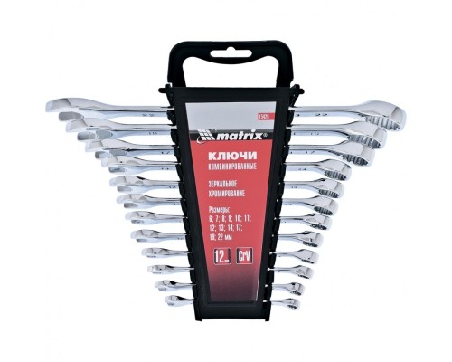 [Ручной инструмент] MATRIX Набор ключей комбинированных, 6 - 22 мм, 12 шт., CrV, полированный хром [15426]