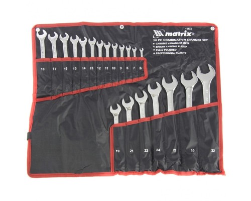 [Ручной инструмент] MATRIX Набор ключей комбинированных 6-32 мм, 20 шт., CrV, полированный хром [15441]