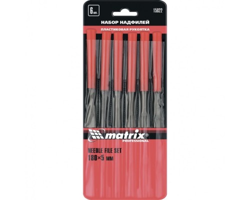 [Ручной инструмент] MATRIX Набор надфилей, 180 х 5 мм, 6 шт., пластиковые рукоятки [15822]